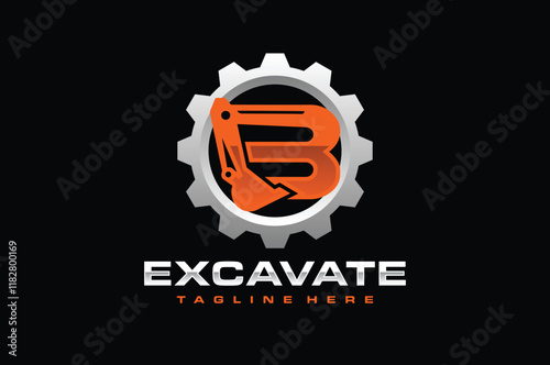 letter B excavator gear logo