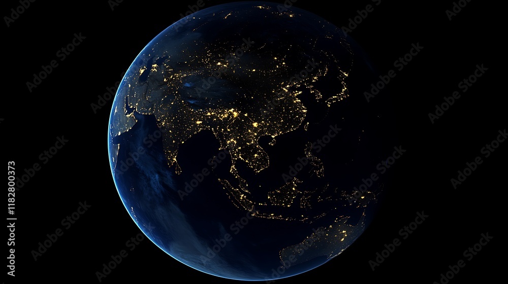 Fototapeta premium Earth at Night: A Stunning View of Asia's City Lights