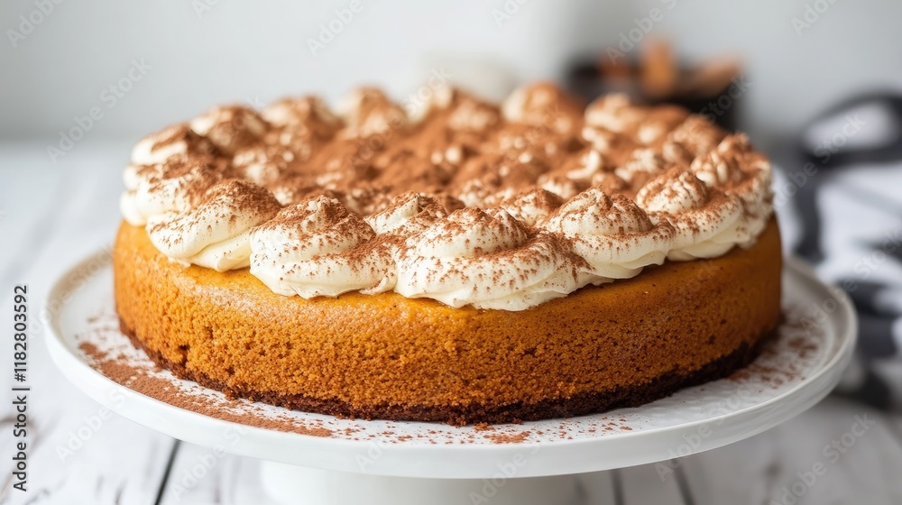 A pumpkin spice cake with cream cheese frosting and a sprinkle of cinnamon. A pumpkin spice cake with cream cheese frosting and a sprinkle of cinnamon.