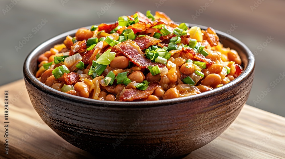 Savory Baked Beans with Crispy Bacon and Green Onions Delicious Bowl of Comfort Food Savory Baked Beans with Crispy Bacon and Green Onions Delicious Bowl of Comfort Food
