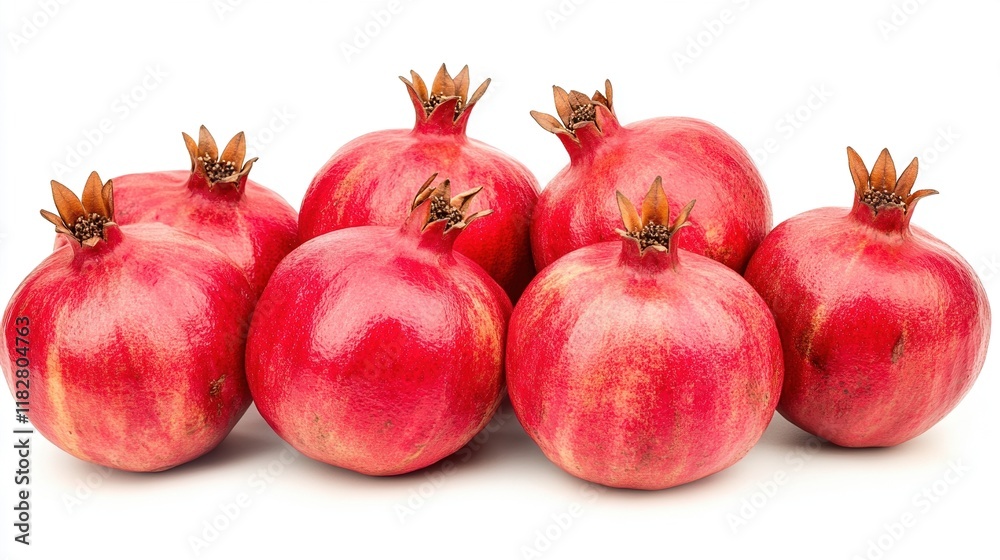 A Group Of Six Ripe Red Pomegranates Isolated A Group Of Six Ripe Red Pomegranates Isolated