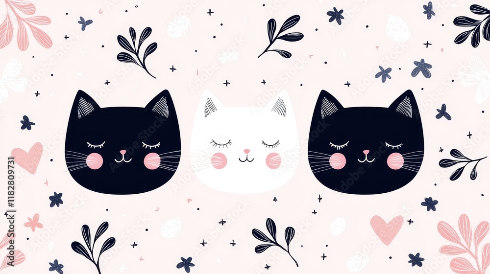 Collection of expressive cat faces, minimalist flat vector art, soft color schemes, unique patterns, creative and engaging style for diverse applications Collection of expressive cat faces, minimalist flat vector art, soft color schemes, unique patterns, creative and engaging style for diverse applications