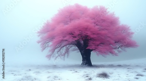 Pink Winter Tree: A Dreamlike, Serene Landscape photo