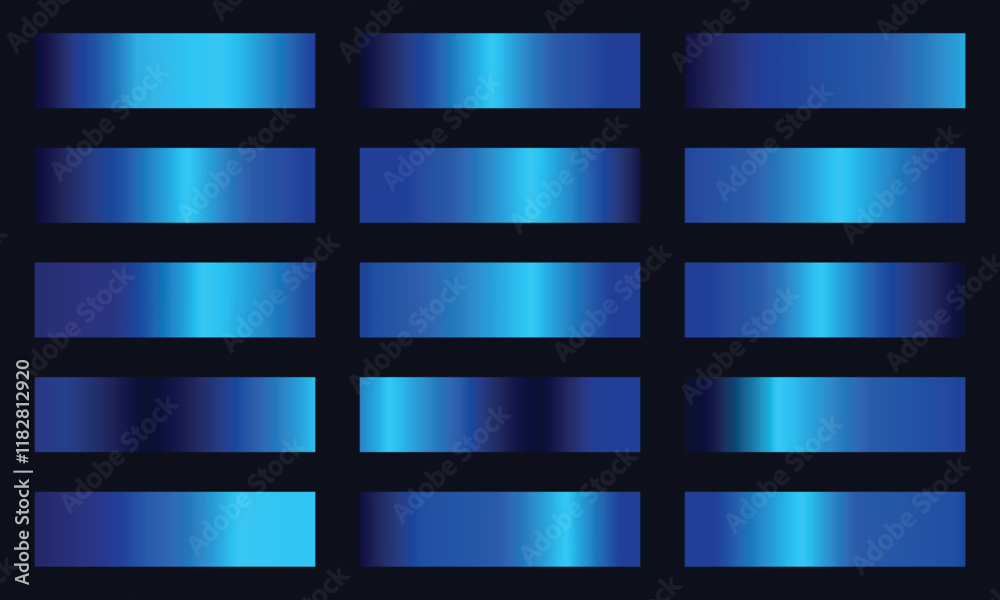 Set of Blue gradient metallic shiny design banner decoration. dark blue gradient texture background