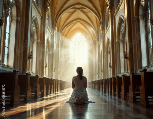 A Woman Praying in a Catholic Church photo