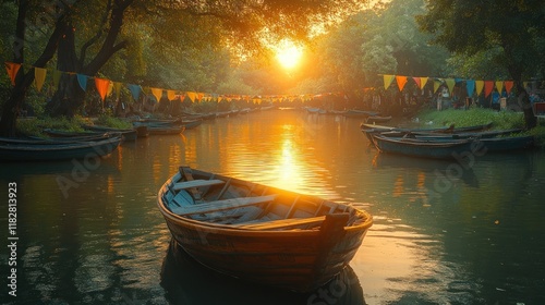 Cambodia Boat Race Tradition Bon Om Touk Colorful Long Boats Rowers Synchronization Celebration Culture photo