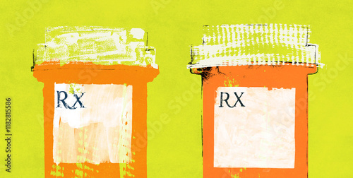 Close-up of Two Pharmacy Prescription bottles with blank RX labels photo