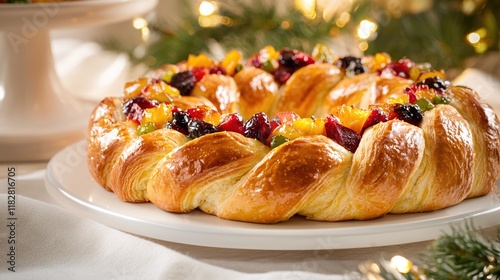 Festive Fruit Filled Pastry Wreath Christmas Bakery Treat
