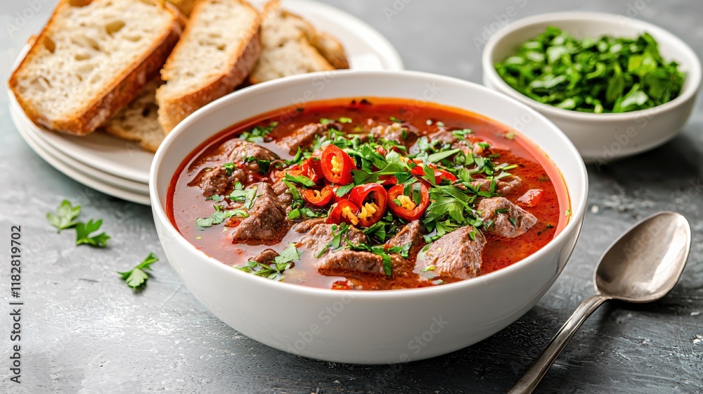 Spicy Beef Stew with Parsley and Bread A Warm Hearty Meal Spicy Beef Stew with Parsley and Bread A Warm Hearty Meal