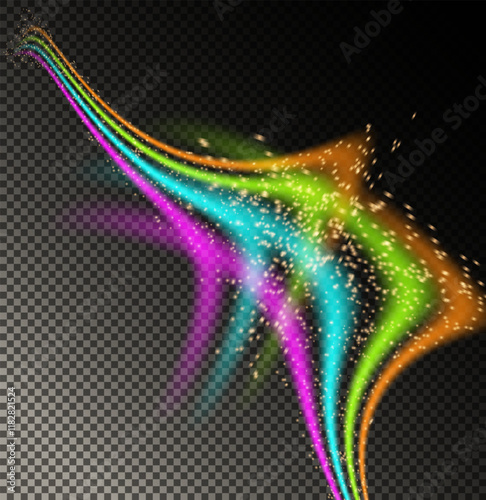 A Colorful Abstract Wave Design with Beautiful Sparkles Set Against a Transparent Background