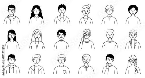 Characters with different gestures doodle line cartoon illustration set. Nonverbal communication signs linear vector people collection
