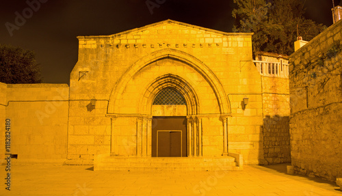 Jerusalem - The orthodox church Tomb of the Virgin Mary under the Mount of Olives at night. photo