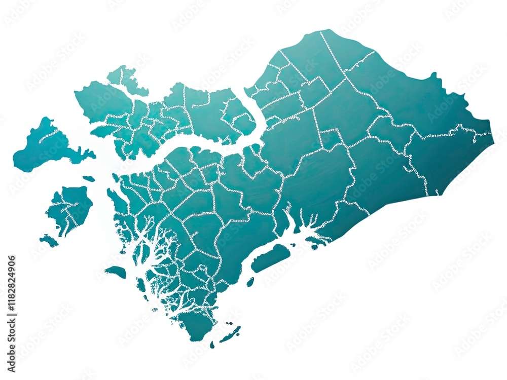 Obraz premium Minimalist Singapore Map Teal Blue, High-Resolution PNG Image, Cityscape, Geographic, Location, Travel