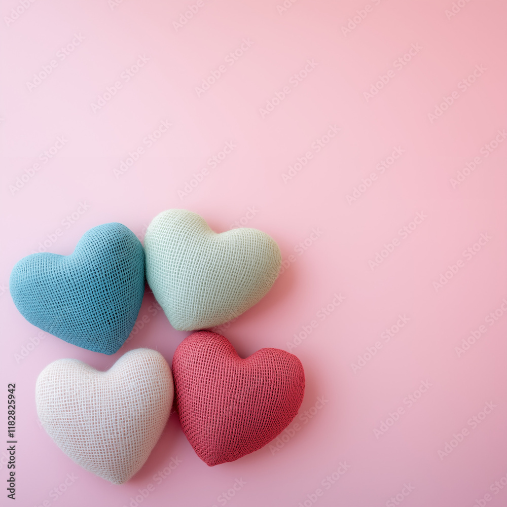 Fototapeta premium Heart shaped cushions, colored heart cushions, background for Valentine's Day