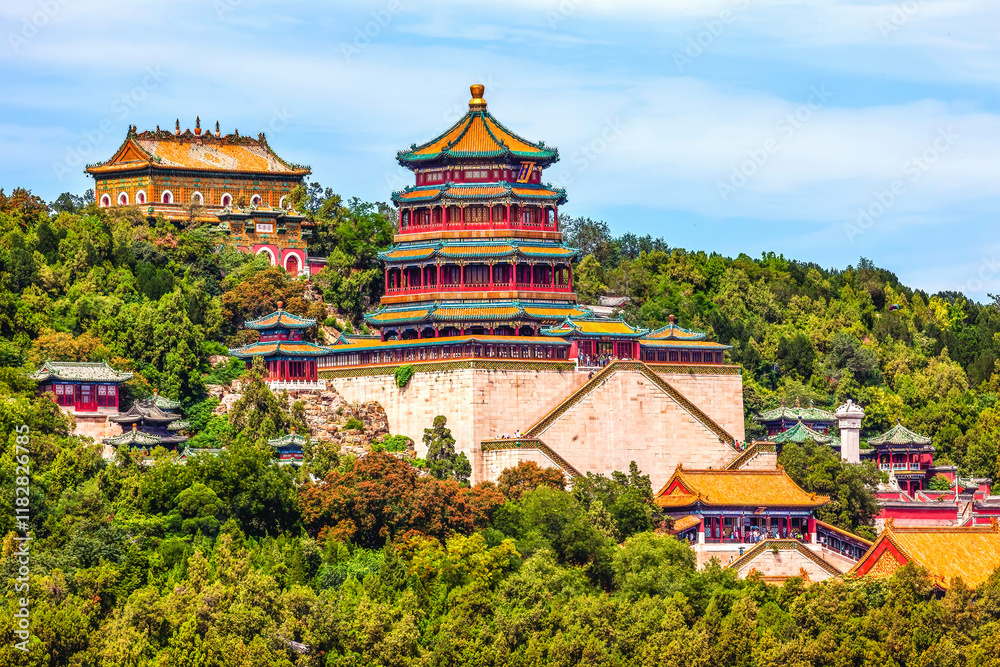 custom made wallpaper toronto digitalLongevity Hill, Tower of Fragrance of Buddha, Summer Palace, Beijing, China. Chinese characters say 'Buddha Fragrance Tower'