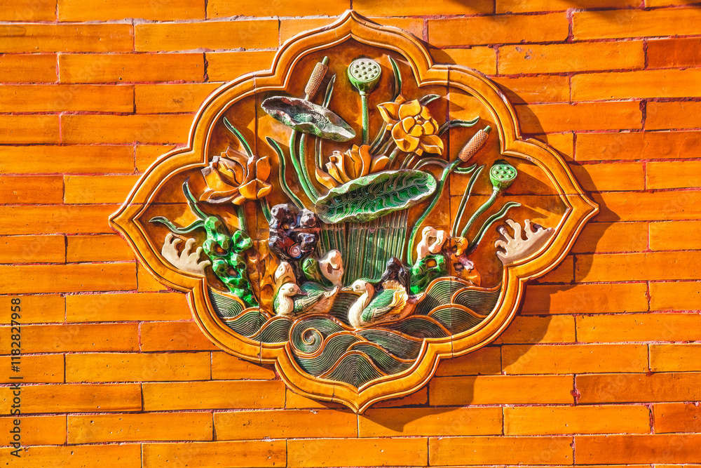 Φωτογραφία Ceramic water scene decoration, Yellow Wall, Gugong, Forbidden City, Emperor's Palace, Beijing, China