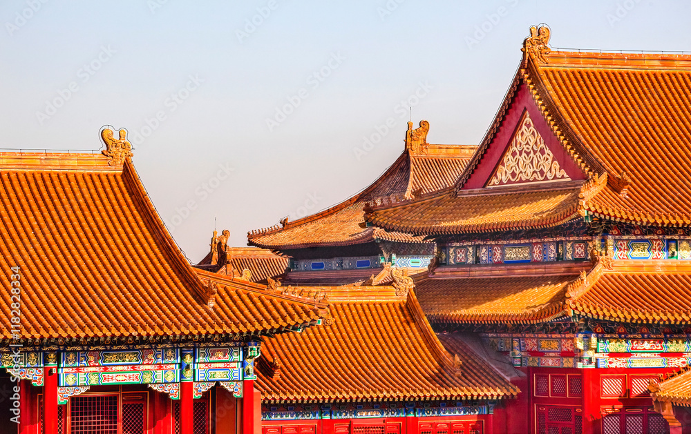 Φωτογραφία Orange roofs figurines decoration, Gugong, Forbidden City, Emperor's Palace, Beijing, China