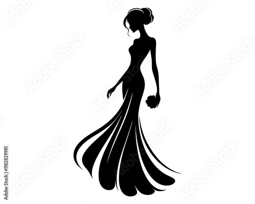 Elegant woman silhouette. Clipart image isolated on background.