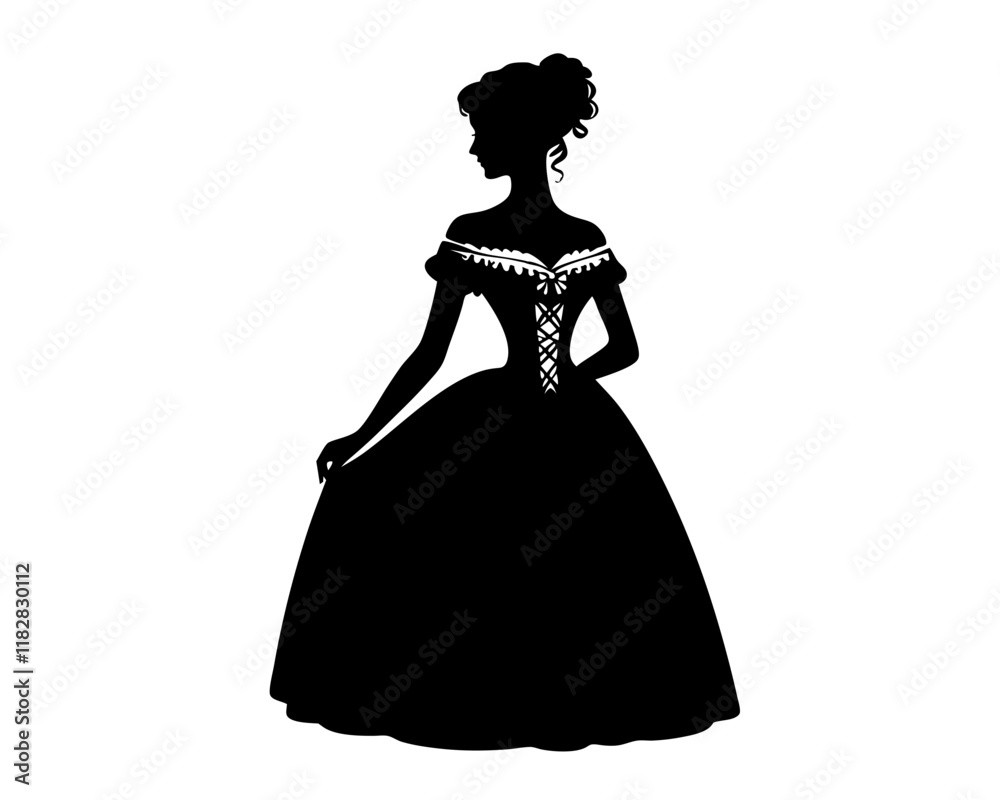Fototapeta premium 1800s woman silhouette. Clipart image isolated on background.