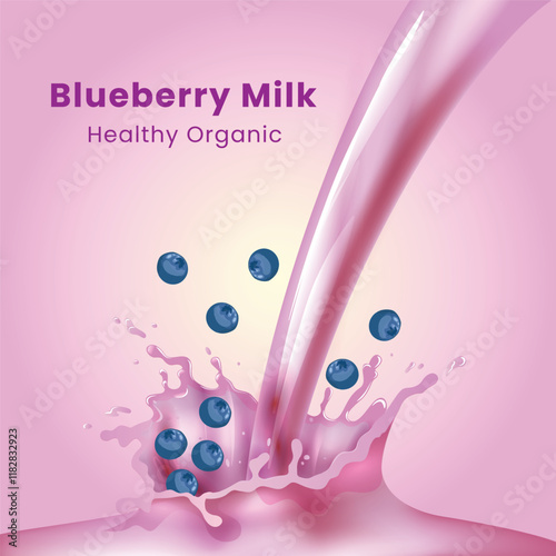 Vector Illustration Splash of Blueberry Milk