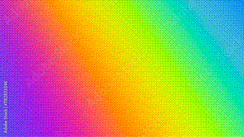 Colorful pixel art with bright rainbow gradient and dithering effect. Beautiful vibrant abstract pixelated dotted pattern for modern creative design projects and visuals. Vector illustration in 8-bit
