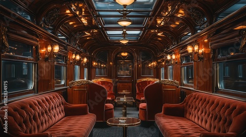 Obraz na płótnie Luxurious vintage train interior elegant dining car cozy atmosphere w salonie