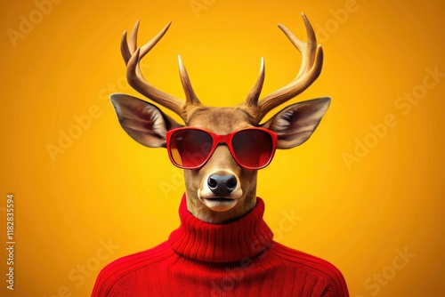 Silhouette Deer Sunglasses Turtleneck Yellow Minimalist Photography photo