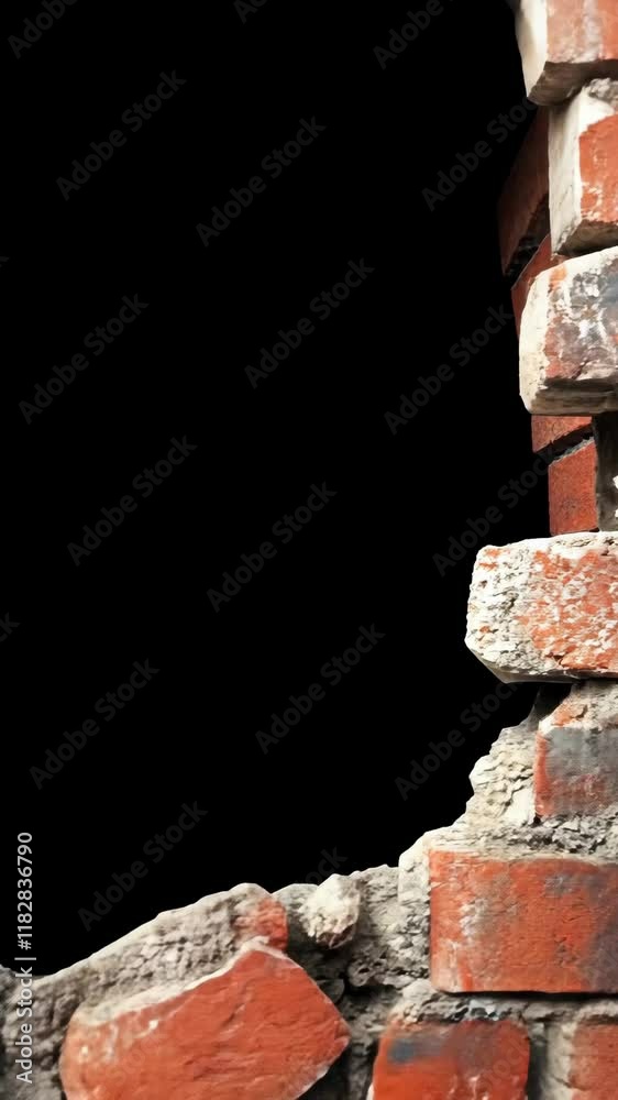 Crumbling brick wall with visible texture and damage in an urban setting during daylight Crumbling brick wall with visible texture and damage in an urban setting during daylight