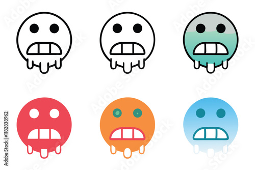 Minimalist line art of frozen faces with gritted teeth and winter themed elements, perfect for emotion based designs, line art icon set