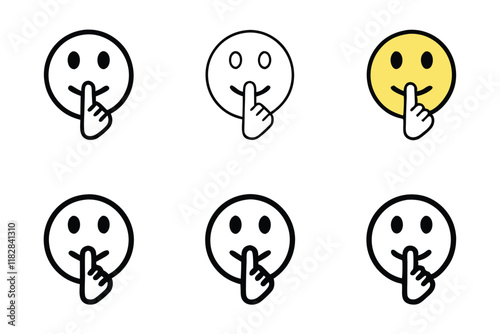 Shush gesture emoji vector icon set in line art style showing silent expressions with hands, smileys, and modern minimalistic graphics
