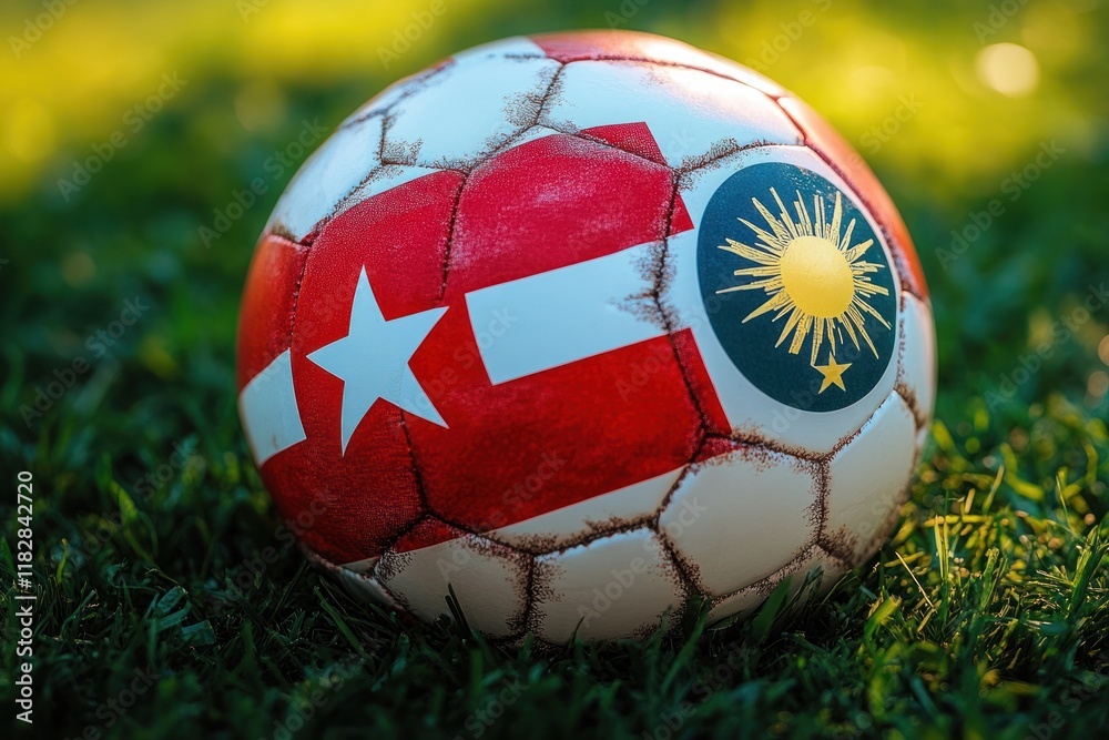 Fototapeta premium Austria vs Turkey Euro 2025 Knockout Match in Leipzig Soccer Championship with Flags on Green Grass