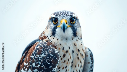 Majestic Hawk Portrait: Intense Gaze, Detailed Plumage, Serene Mood photo