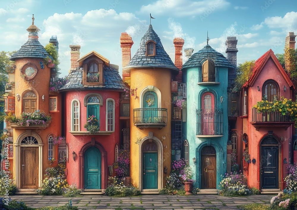 Fototapeta premium Whimsical Book Shaped Houses in a Magical Street Scene