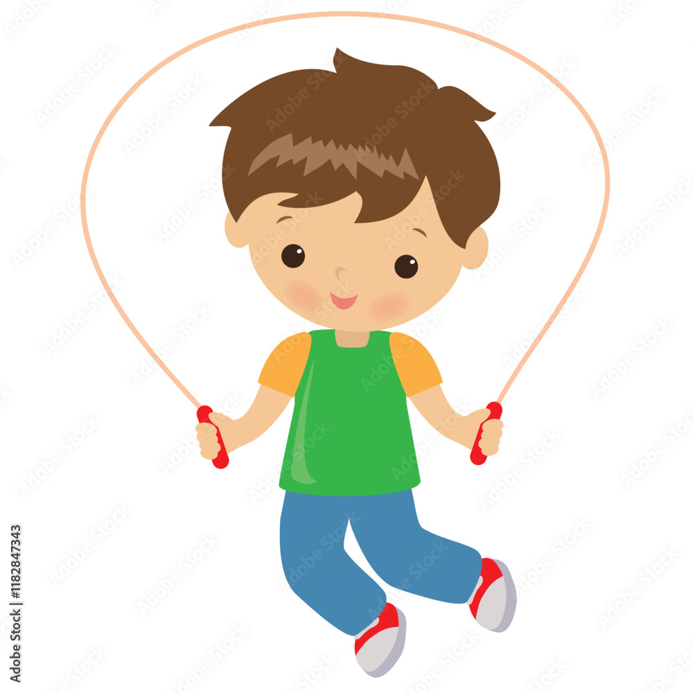 Cute little boy with a skipping rope vector cartoon illustration Cute little boy with a skipping rope vector cartoon illustration