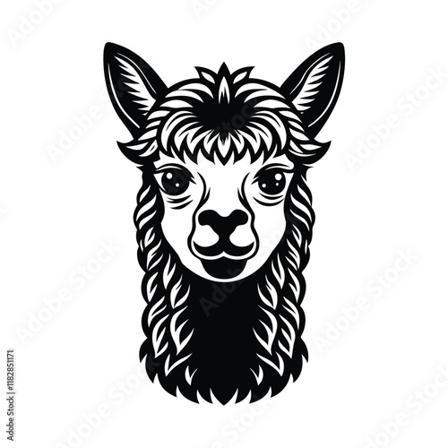 Alpaca head vector silhouette art illustration