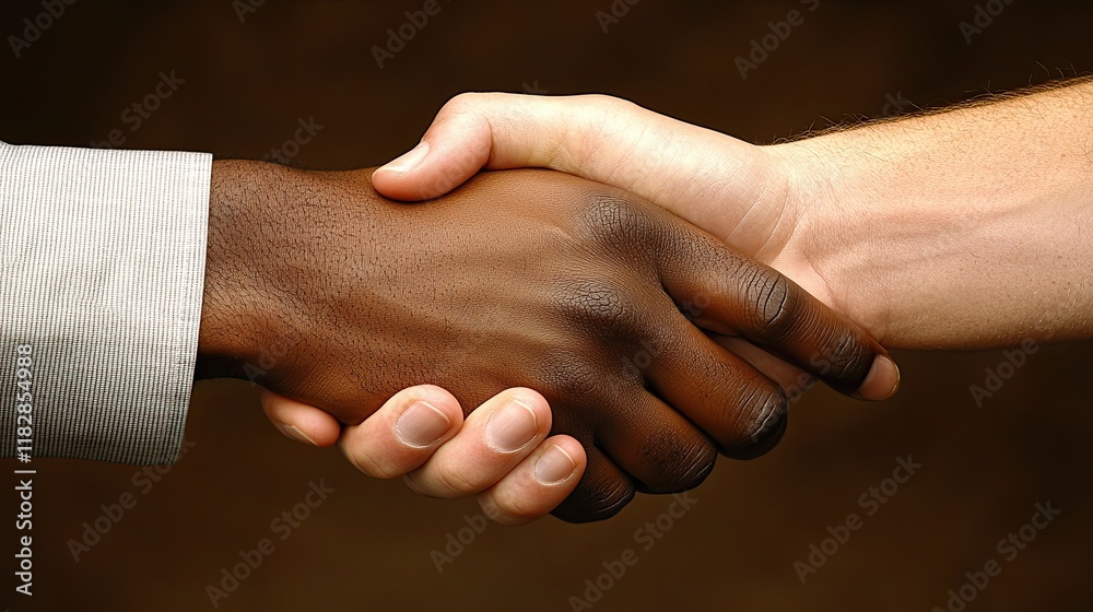 Fototapeta premium Handshake between diverse individuals symbolizing teamwork, unity, and mutual respect