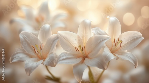 White Lilies Flowers Arrangement for Mourning and Funeral Use with Copy Space for Condolence Messages
