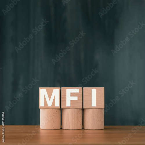 There is wood cube with the word MFI. It is an abbreviation for Mobile First Index as eye-catching image. photo