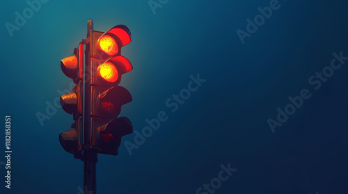 Traffic light signal with red and yellow lights against blue background. Stonelight. Illustration photo