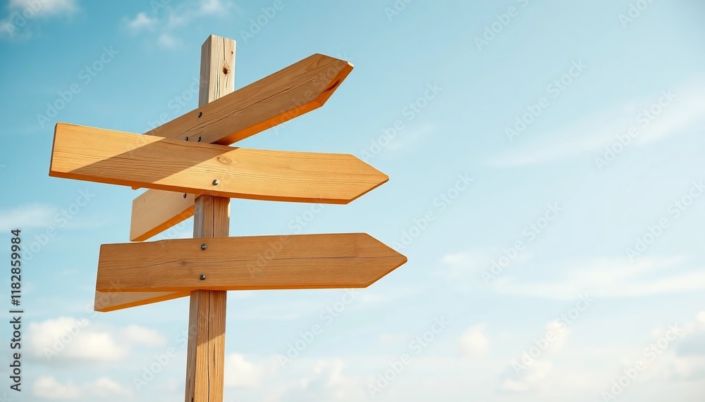 Wooden Signpost with Multiple Directions Blank Arrows Outdoor Guidance Choice Concept Wooden Signpost with Multiple Directions Blank Arrows Outdoor Guidance Choice Concept
