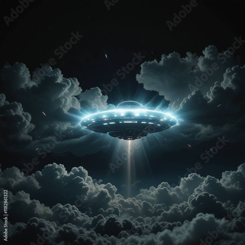 Nave extraterrestre no céu a noite.