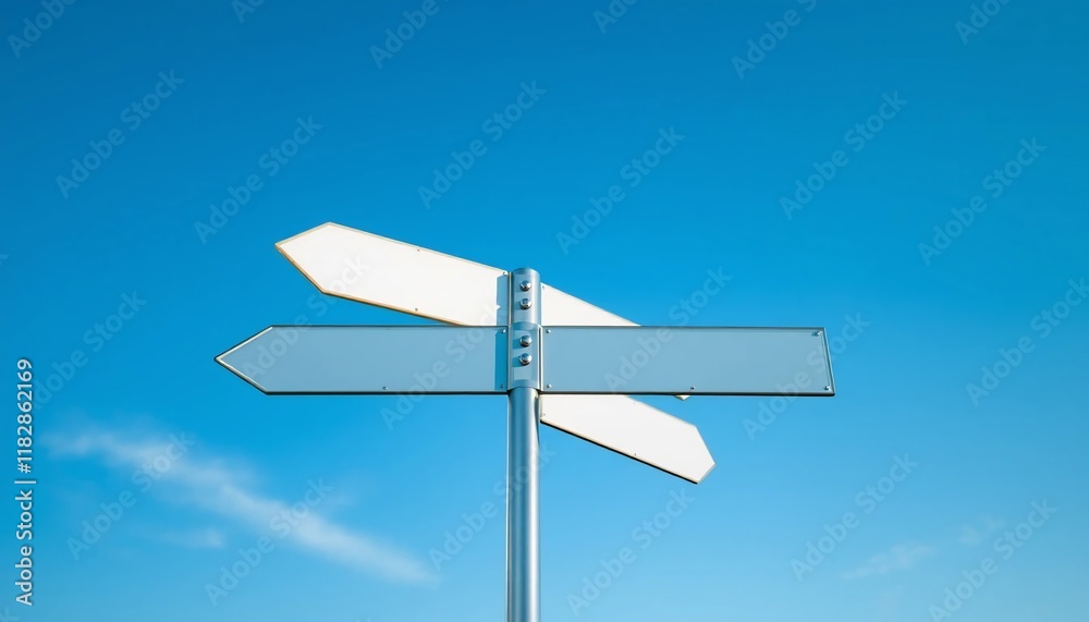 Blank Directional Signpost Against a Vivid Blue Sky Multiple Choices Wayfinding Concept Blank Directional Signpost Against a Vivid Blue Sky Multiple Choices Wayfinding Concept