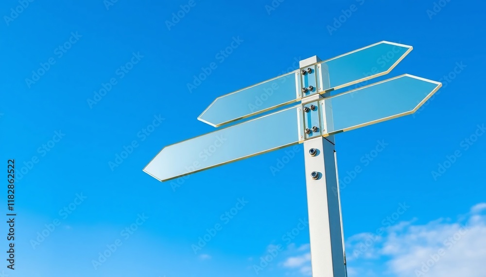 Blank Directional Signage Modern Wayfinding Arrows Clear Sky Background Blank Directional Signage Modern Wayfinding Arrows Clear Sky Background