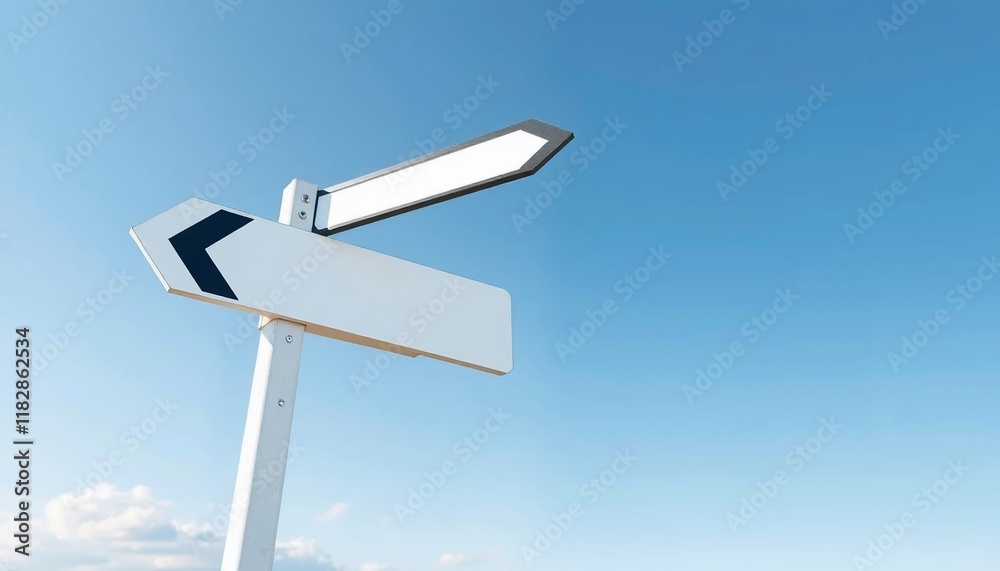Blank Directional Signpost Against a Bright Blue Sky Wayfinding Guidance Concept Blank Directional Signpost Against a Bright Blue Sky Wayfinding Guidance Concept