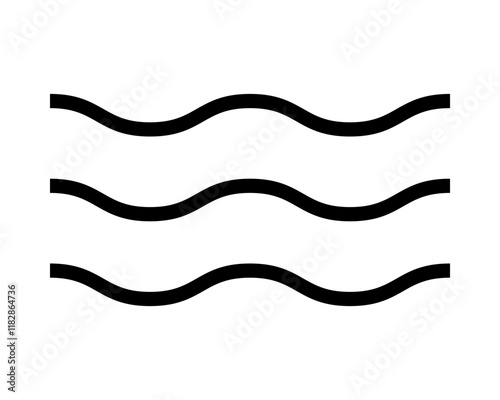 Waves icon. Water symbol. Undulated parallel horizontal black lines isolated on white background. Ocean, sea, river or lake sign. Air, wind or flow pictogram. Vector graphic illustration.