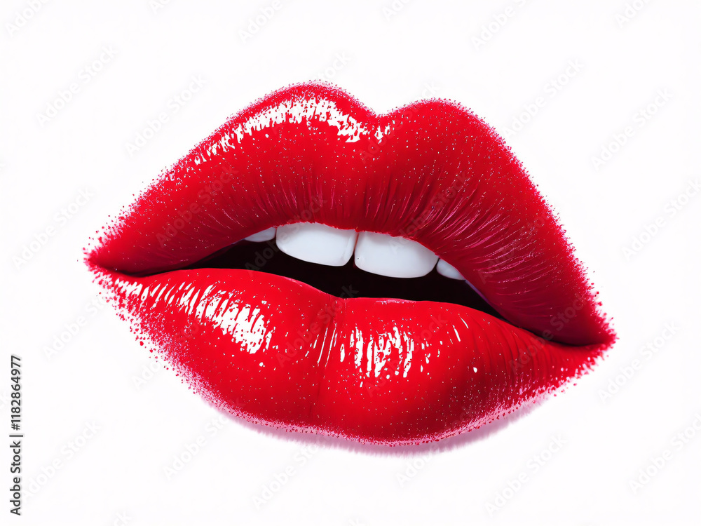 Close-up of glossy red lips with vibrant lipstick, exuding sensual beauty. Close-up of glossy red lips with vibrant lipstick, exuding sensual beauty.