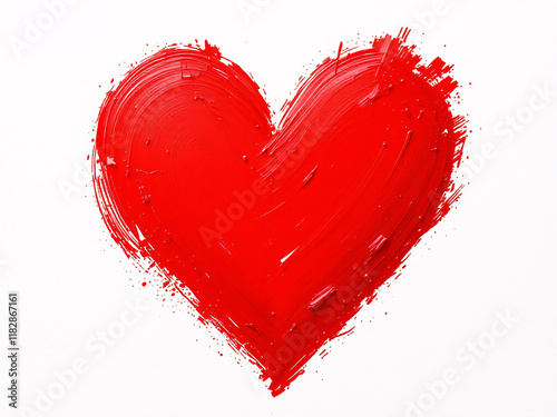 Red heart painted with brush strokes, symbolizing love and passion. photo