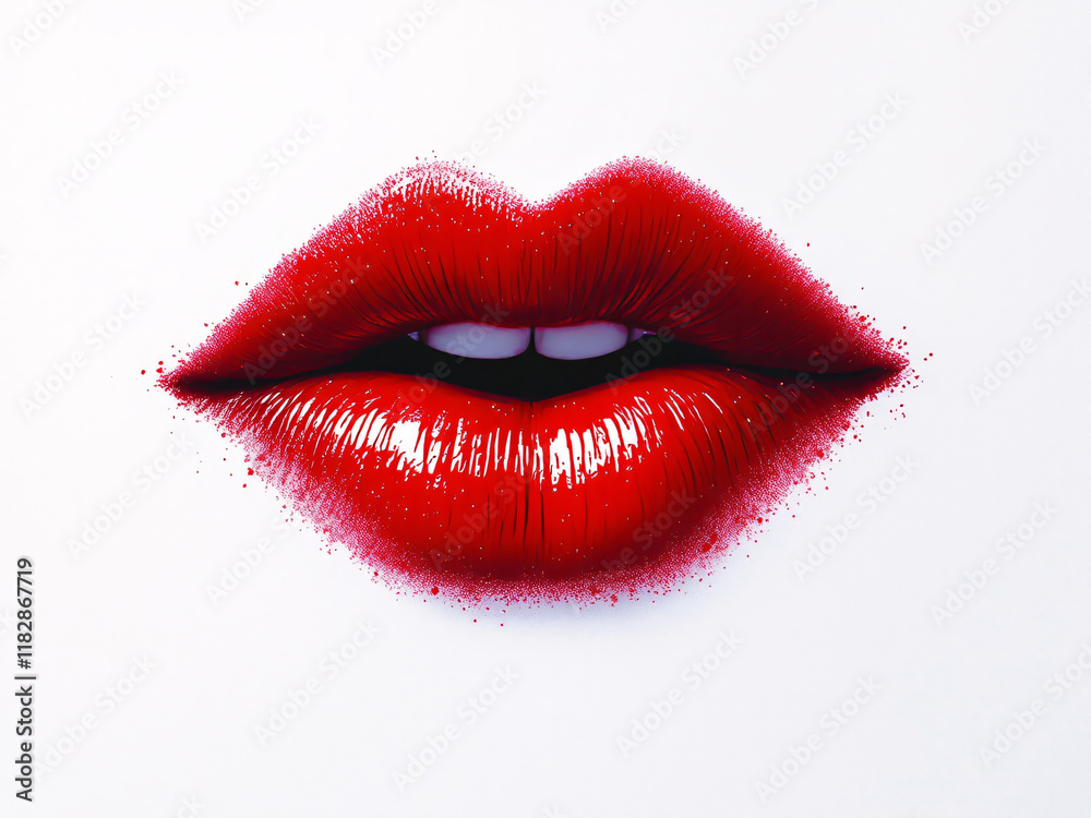 Close-up of glossy red lips with vibrant lipstick, exuding sensual beauty. Close-up of glossy red lips with vibrant lipstick, exuding sensual beauty.