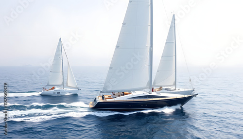Sailing on a calm sea. Boat race. Luxury yachts, flat design. isolated with white highlights