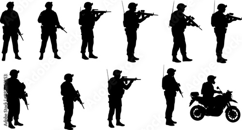 vector set of vector policeman silhouette